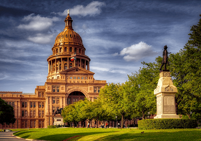 The Texas State Capitol, which is built from naturally pink granite